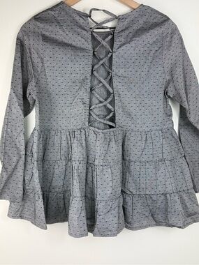 Sincerely Jules 100% Cotton Gray Dot Lace-Up Tiered Long-Sleeve Top